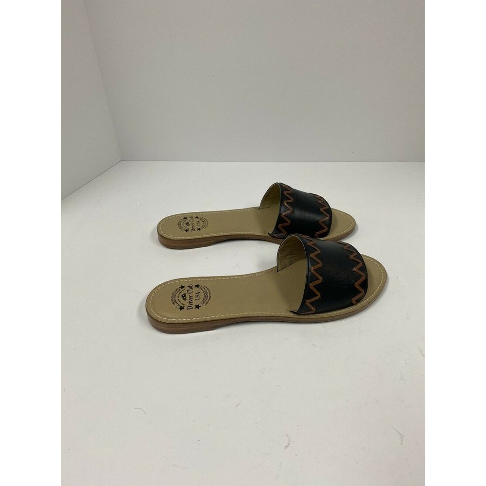 Driver Club USA Womens Size 10.5, Leather Sandal Loafer Flat, Black Nappa